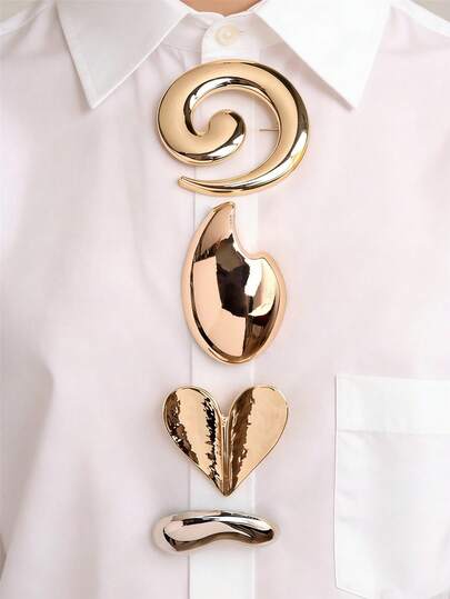 1 pieza Broche asimétrico en espiral con corazón metálico brillante y gota de agua, elegante pasador de solapa minimalista de metal para mujeres, adecuado para vestidos y abrigos