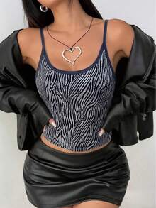 1pc Women's Sexy Leopard Print Sleeveless Halter Neck Casual Tank Top, Comfortable Minimalist Leisure Wear, Polyester - Black - View 1