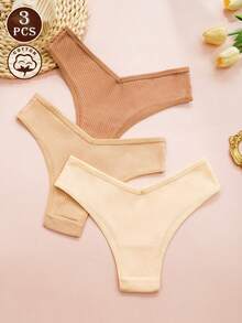 3条装女士纯棉罗纹三角裤，柔软舒适，亲肤透气，日常穿着内衣裤。 - 彩色 - 查看 5