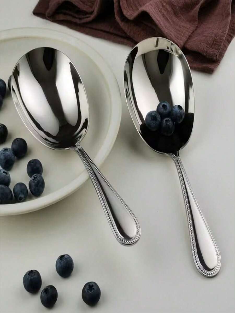 1pc/2pcs Stainless Steel Large Serving Spoon, Kitchen Soup Ladle, Hotel Restaurant Serving Spoon, Versatile Spoon For Eggs, Rice, Flour - View 1