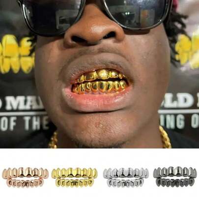 THATBOY 2 件 18K 镀金牙套，闪亮耀眼，8 颗金牙，男女皆宜，适合在复活节、万圣节等派对上佩戴。