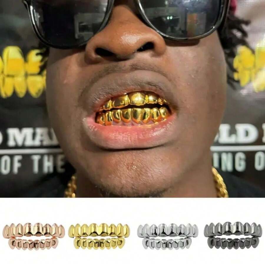 THATBOY 2 件 18K 镀金牙套，闪亮耀眼，8 颗金牙，男女皆宜，适合在复活节、万圣节等派对上佩戴。