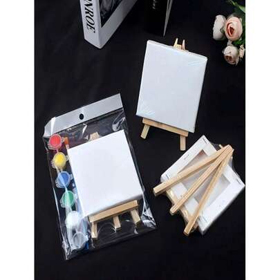15 cm x 15 cm canevas + Chevalet Set, Comprend 1 Pinceau, 1 Boîte de Peinture, 1 Palette, Convient pour la Rentrée Scolaire, Fournitures Scolaires