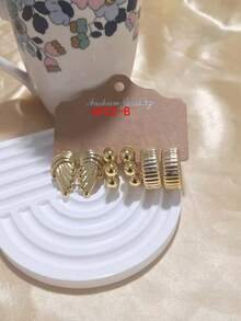 Elegante set de 6-18 piezas de pendientes de aro para mujer - Estilo minimalista de moda, pendientes de botón de acero inoxidable, perfectos para fiestas y regalos - Dorado - Ver 2