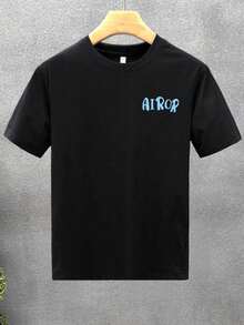Plus Size Plain Color T-Shirt, Letter Print T-Shirt, Suitable For Daily Commutes, Outdoor Activities In All Seasons. - Black - View 11