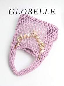 Túi đi biển phong cách Bohemian GLOBELLE - Túi tote đan lưới macrame thủ công với mặt dây chuyền hình sao biển vỏ sò vàng, ví đan móc lý tưởng cho mùa hè, bên hồ bơi và những kỳ nghỉ ven biển. - Màu tím hoa cà - Xem 11