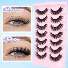 7 对假睫毛，浓密卷翘，睫毛长度 5-16 毫米，仿貂毛，柔软，适合派对、节日妆容，适合初学者，易于使用，黑色睫毛杆。 - 黑色 - 查看 10