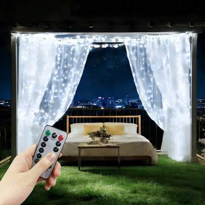 庭院装饰、墙面装饰、生日派对装饰灯、8种灯光模式户外串灯、节日花环仙女灯、露营装饰灯、USB供电、遥控窗帘灯、约会之夜及家庭聚餐装饰灯、4种灯光颜色可选、卧室窗帘灯、情人节装饰、浪漫婚礼派对装饰灯、圣诞节及万圣节装饰