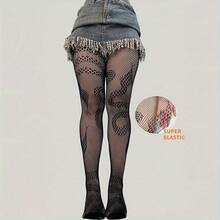 1 Pair Of Women's Black Tights, Black Fishnet Stockings, Sexy Mesh Pantyhose, Sheer Fishnet Stockings, Snake Pattern Fishnet Pantyhose, Patterned Tights, Long Slim-Fit Pantyhose, Black Stockings, Suitable For All Seasons - 黑色 - 查看 6