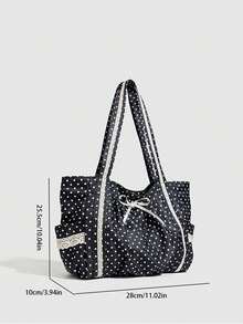 Dedoo Túi xách nữ kiểu Pháp chấm bi sóng biển, dung tích lớn, chất liệu nylon, thiết kế ren xếp nếp và nơ, kiểu dáng retro ngọt ngào và cá tính, phù hợp để đi làm, đi học hoặc đi du lịch hàng ngày như một chiếc túi đeo vai. - màu đen - Xem 3