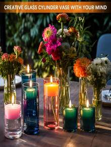 Transparent Glass Cylinder Vase, Suitable For Home, Office, Wedding Decor, And Indoor Styling. These Hurricane Candle Holders Are Perfect For Desktops And Parties. - A - View 10