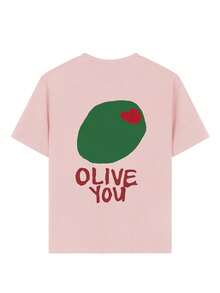 T-shirt med olivmönster för tweenflickor, "Olive You", mjukt och bekvämt tyg, lämplig för flickor att bära för resor, semester, utomhussporter, vardagskläder, vardagsresor, det bästa valet! Modern, mångsidig och avslappnad topp för tweenflickor för vår och sommar. - Rosa - Visa 8
