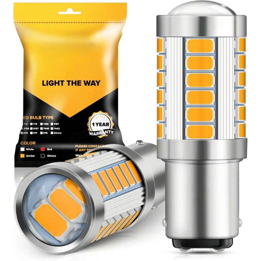 2个1157 2357琥珀黄色LED灯泡，超亮2057 2357 7528 BAY15D LED替换灯泡，适用于转向灯/方向灯，3030-SMD 12V - A - 查看 1