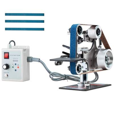 Bandschleifmaschine, 762x25,4mm Bandpolierer mit variabler Geschwindigkeit und VFD, 550 W Polier- und Schleifmaschine mit 2 Schleifformen und 3 Schleifbändern für die Metallbearbeitung, Messerherstellung