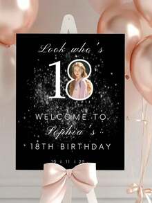 Personalized 18th Birthday Welcome Sign - Customizable Photo And Text, Includes Name, Date, Age - Elegant Black And Gold Glitter Design, Suitable For Indoor/Outdoor Adult Party Decor - Easy To Install DIY Entrance Sign For 16th Or 18th Birthday Celebration - Multicolor 5 - View 7