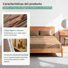 AMOROSA 3/4 Piezas Juego de Sábanas Bordadas Suaves(Sábana Ajustable(Hasta 30cm)+Sábana Plana+Fundas de Almohada)Microfibra Transpirable y Antiarrugas Ropa de Cama Elegante para Dormitorio Casa y Hotel Decoración de Hogar-Caqui - Caqui - Ver 3