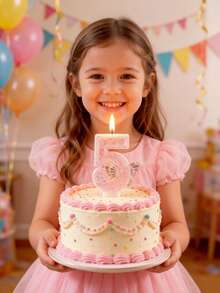 1支数字生日蜡烛，蝴蝶生日蛋糕蜡烛，粉色闪光蛋糕装饰，适合女孩和女性周年纪念庆祝活动 - 粉色 - 查看 7