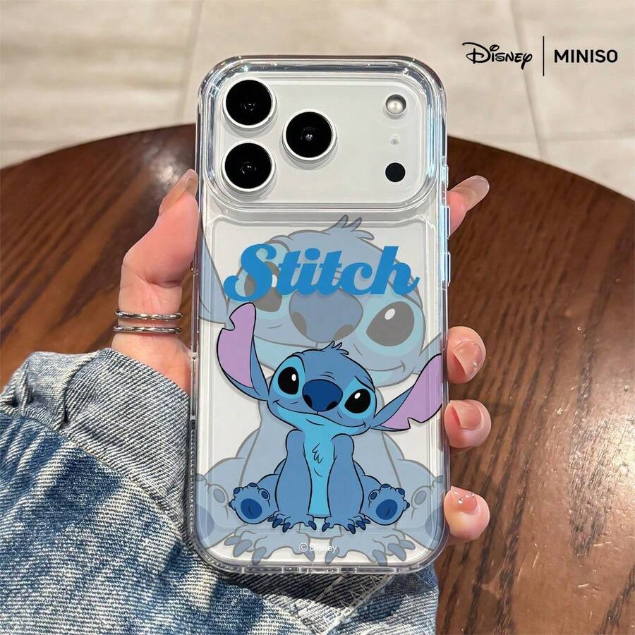 Miniso Disney Lilo & Stitch Double Exposure Stitch Design Phone Case Suitable For IPhone 17/17 Pro/17 Pro Max/17 Air/16/15/14/13/12/11/X Series Iphone 17 Pro Max Case Iphone 17 Pro Case Iphone 17 Case Stocking Stuffers The Girlfriend - Clear - View 1