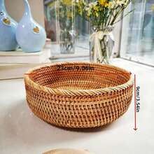 1个（小号/中号/大号）圆形编织收纳篮，适用于存放蔬菜、水果、面包、零食等，可摆放在桌面、客厅、浴室、厨房台面上作为装饰，现代波西米亚风格绳索植物吊篮，木质藤条几何造型篮，天然金属框架点缀，适合海滨花园装饰 - 卡其色 - 查看 11