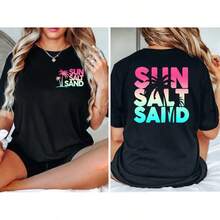 Women's Casual Cotton Round Neck Short Sleeve T Shirt With Summer Vibes Graphic Print For Everyday Wear - 黑色 - 查看 8