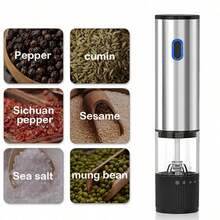 升级版大容量电动盐和胡椒研磨器套装，可充电盐和胡椒瓶，不锈钢自动胡椒研磨器，5档研磨粗细可调 - 彩色 - 查看 9