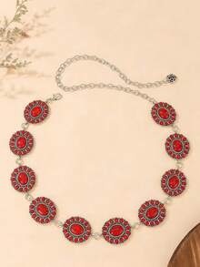 Silver Metal Alloy Women's Beltboho Belt - Red - View 1