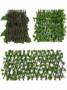 1pc Artificial Ivy Trellis Net, Artificial Plant, Expandable Fence, Wooden Lattice, Garden Decor Vine, Fake Greenery Leaf Fence, Privacy Screen, Adjustable, Suitable For Room Decor, Home Decor, Wall Decor, Room Decor Items, Birthday Decorations, Kitchen Decor, Gifts, Bedroom Decor, Wedding Decor, Living Room Decor, Garden Decor, Outdoor Artificial Decor - Green Radish Leaves - View 1