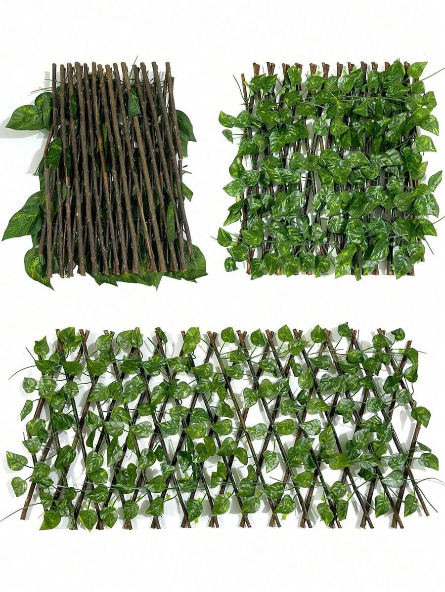 1pc Artificial Ivy Trellis Net, Artificial Plant, Expandable Fence, Wooden Lattice, Garden Decor Vine, Fake Greenery Leaf Fence, Privacy Screen, Adjustable, Suitable For Room Decor, Home Decor, Wall Decor, Room Decor Items, Birthday Decorations, Kitchen Decor, Gifts, Bedroom Decor, Wedding Decor, Living Room Decor, Garden Decor, Outdoor Artificial Decor - Green Radish Leaves - View 1