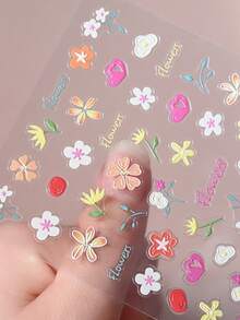 1 pieza Pegatina de arte de uñas floral y colorida, Calcomanías de uñas con patrón de flores en relieve 5D de primavera/verano, Aplicable a uñas, fundas de teléfono, espejos de maquillaje, tazas, lindas pegatinas decorativas para uñas - vistoso - Ver 7