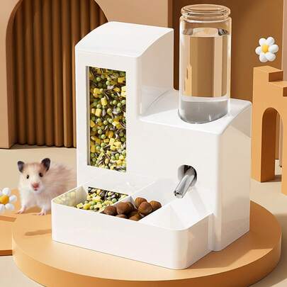 1pc Hamster Feeder & Waterer, Leak-Proof Drinking Fountain, All-In-One Hamster Food Bowl & Water Dispenser, Anti-Spill Multifunctional