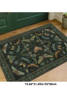 1pc Butterfly Style Bohemian Paris Garden Printed Carpet, Suitable For Living Room, Bedroom, Dining Room, Dorm, Office And Other Home Decor, Non-Slip Vintage Farmhouse Style Rug - Green - View 2