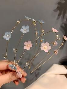 2个仿珍珠花朵双层合金精致发箍，甜美装饰发饰，女士美容家居卧室装饰发带 - 彩色 - 查看 1
