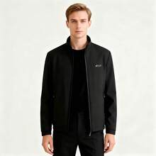 Men's Casual Stand Collar Jacket, Business Formal Outerwear, Spring & Autumn - Black - View 2