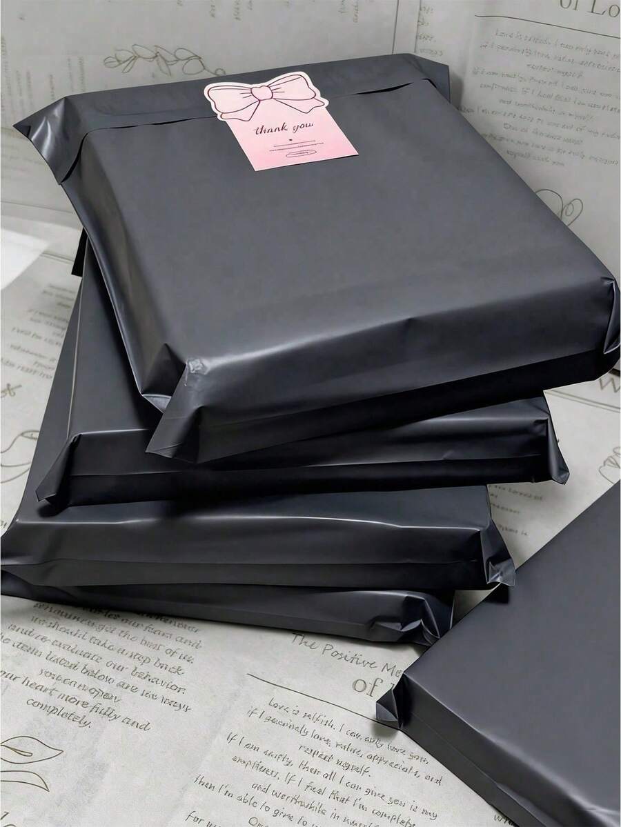 100 piezas Bolsas de mensajería gruesas, bolsas de embalaje logístico, bolsas de embalaje de mensajería de ropa, bolsas de embalaje resellables, disponibles en múltiples tamaños - Negro - Ver 1
