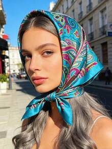 1pc Paisley Pattern Printed 90cm Fabric Square Scarf, Can Be Used As Headwrap, Bandana Or Shawl Elegant Bandana,Hair Band,Head Band Ideal For Dressing Up Your Look - Red - View 4