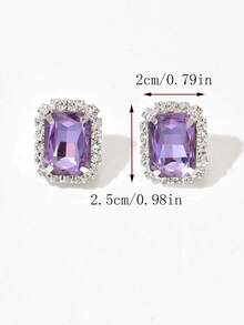 1对合金水晶浅粉色几何图案夹式耳环（女士款） - 淺紫色 - 查看 4