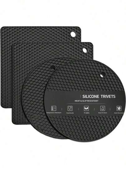 1pc Black Silicone Heat Resistant Pad, Suitable For Hot Pots And Bowls. Heat Resistant Countertop Mat, Can Be Used As Placemat, Coaster, Trivet And Large Coaster