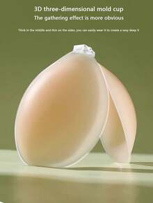 1pairs Strapless Adhesive Push-Up Bra With Front Closure, Reusable Silicone Nipple Covers - Apricot - View 8