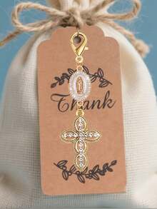 基督教主题十字架钥匙扣，饰有仿珍珠和水钻吊坠 - 十字架钥匙扣、包包挂饰、十字架吊坠、装饰钱包、背包、耳机包、行李箱和汽车配件钥匙扣，可爱度假必备包包配件 - 彩色 - 查看 7