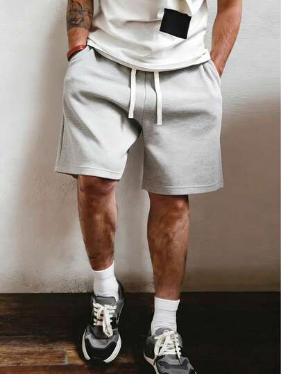 男女通用针织纯色宽松休闲短裤，适合春夏运动、健身、跑步，百搭