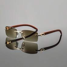 1 Pair Of Men's Metal Square Frameless Retro Elegant Exquisite Luxurious High-End Classic Stylish Compact Lightweight Versatile Fashion Glasses With Blue Frames, A Summer Essential - 棕色的 - 查看 8