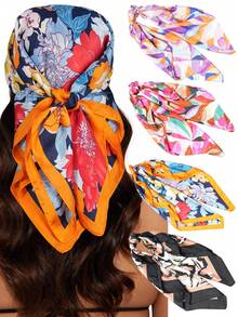 4pcs Satin Headscarf Headwrap Sleeping Headband - 27.5 Inch Satin Square Headscarf For Women - Multicolor - View 1
