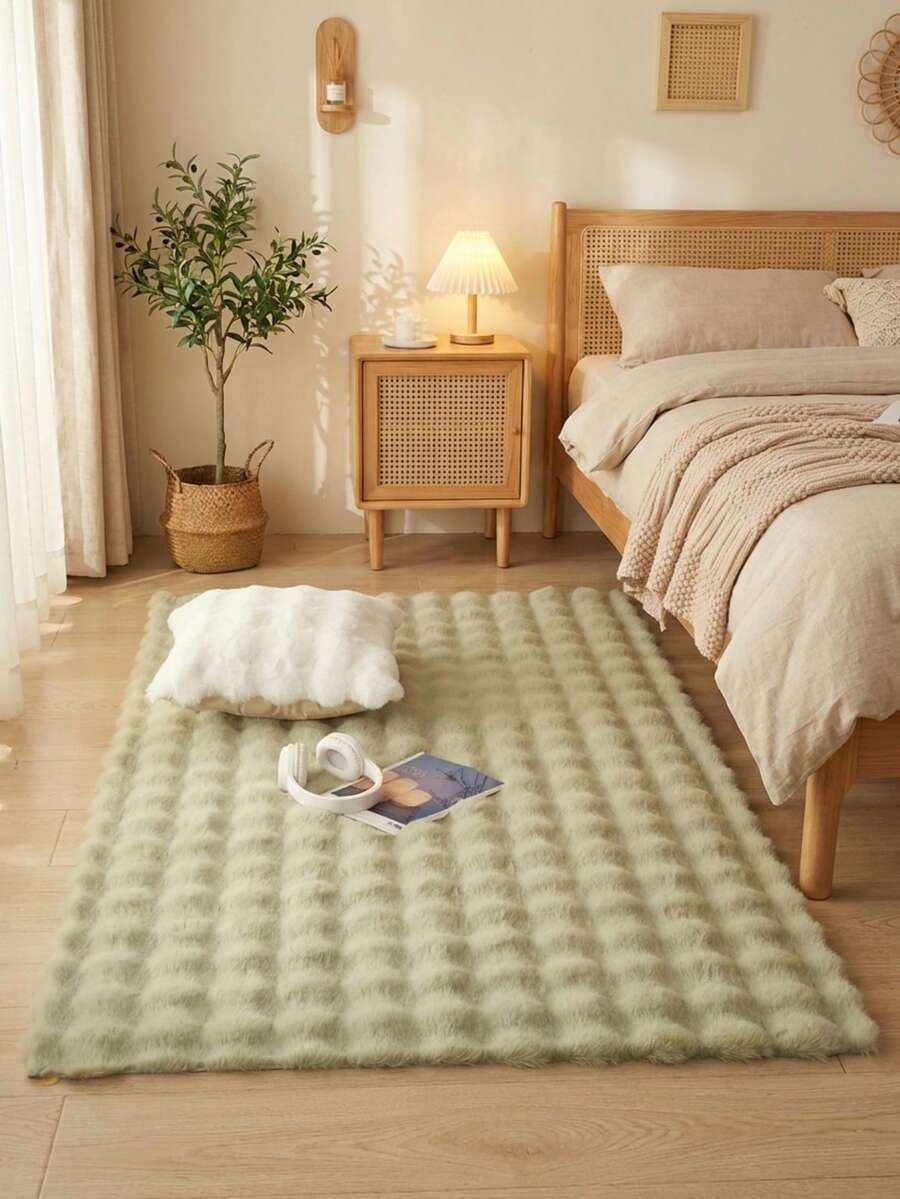 1pc Soft Fluffy Light Green Faux Fur Rug, Comfortable For Bedroom, Living Room, Study, Office, Entryway, Can Be Used As Floor Mat, Bedroom Rug, Washable And Non-Slip, Cute Carpet, Suitable For Indoor Year-Round Home Decor, Ideal For Living Room Rug, Bedroom Rug, Bedside Rug, Faux Fur Rug, Bathroom Rug, Decorative Rug, Light Green Faux Fur Rug, Doormat, Bedroom Decor, Home Decor, Winter Decor, Home Decoration, Room Decor - Pastel Green - View 1