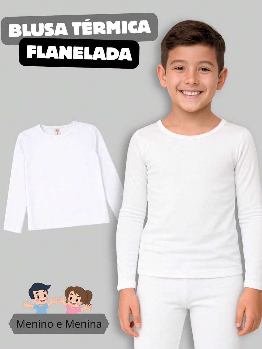 Children's Blouse For Boys And Girls In 220 Gsm Flannel Thermal Knit Fabric. Black-Navy-Burgundy - 白色 - 查看 1