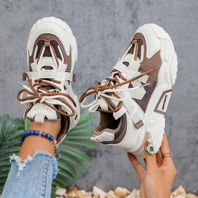 Women's Soft Sole Casual Sports Shoes, White Sneakers, Versatile Chunky Sneakers
