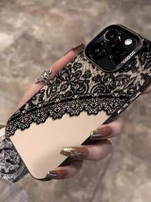 1pc Lace Pattern Matte Phone Case For IPhone 16 15 14 13 12 11 Pro Max 16 15 14 13 12 Pro Fall Prevention Case - Multicolor - View 3
