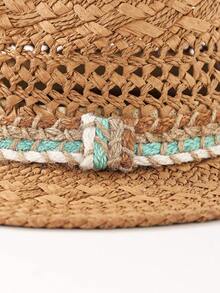 1pc Bohemian Hollow Out Straw Panama Hat, Waterdrop Shaped Beach Hat, Versatile For All Seasons - Teardrop-shaped Hat - View 8