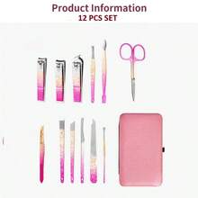 12pcs Ombre Pink Manicure Set, Nail Clipper, Foot Care, Eyebrow Grooming Tools, Nail Care & Foot Care Tools - Pink - View 8