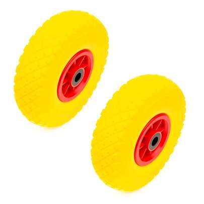 Wheelbarrow 10 Inch PU Solid Puncture Proof Tyre 260x85 & Bearings 2x Wheel