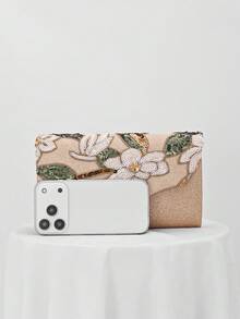 1 pieza Bolso de fiesta de mujer con estilo retro, bolso cuadrado mini cruzado con estampado de hojas y flores multicolor, adecuado para vestido de noche, fiesta, compras, regalo de cumpleaños, Día de San Valentín, patrón aleatorio - Dorado - Ver 6